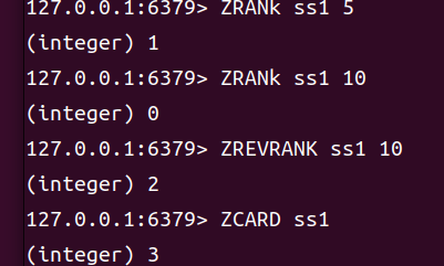 ZRANK、ZREVRANK、ZCARD命令用法